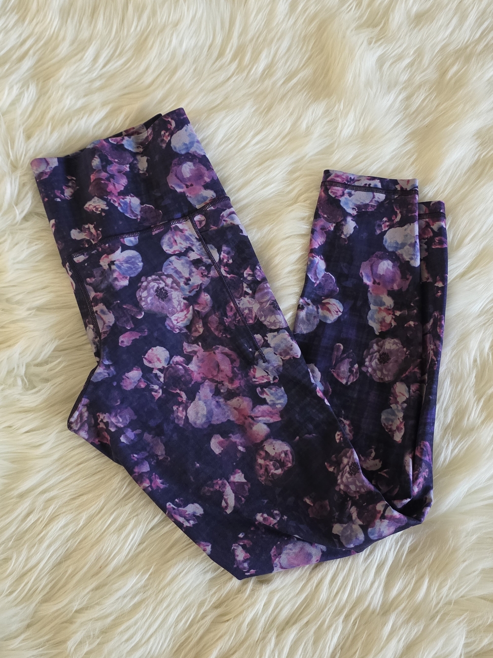 Floral Athleta Leggings, Medium, Purple, Pockets